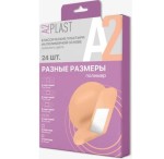 Пластырь, A2Plast (A2Пласт) 24 шт Разные размеры на полимерной основе телесный