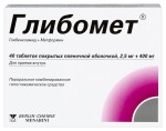 Глибомет, таблетки покрытые оболочкой 400 мг+2.5 мг 40 шт